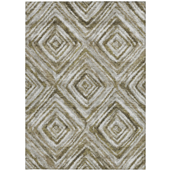 Homeroots 3' Artichoke Green And Sage Geometric Washable Indoor Outdoor Area Rug For Stylish Spaces 5' X 8' Polyester 586667