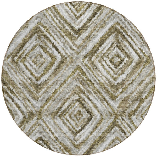 Homeroots 3' Artichoke Green And Sage Geometric Washable Indoor Outdoor Area Rug For Stylish Spaces 8' Round Polyester 586668