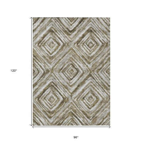 Homeroots 3' Artichoke Green And Sage Geometric Washable Indoor Outdoor Area Rug For Stylish Spaces 8' X 10' Polyester 586669