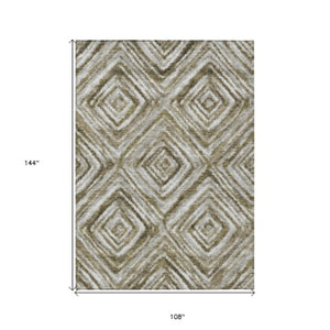 Homeroots 3' Artichoke Green And Sage Geometric Washable Indoor Outdoor Area Rug For Stylish Spaces 9' X 12' Polyester 586670