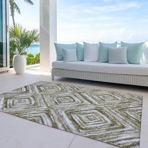 Homeroots 3' Artichoke Green And Sage Geometric Washable Indoor Outdoor Area Rug For Stylish Spaces 9' X 12' Polyester 586670