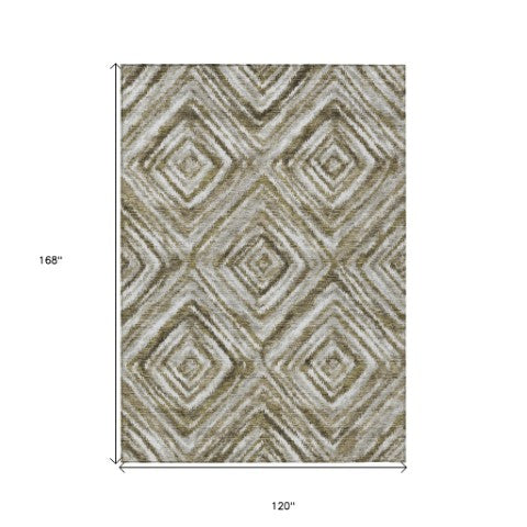 Homeroots 3' Artichoke Green And Sage Geometric Washable Indoor Outdoor Area Rug For Stylish Spaces 10' X 14' Polyester 586671