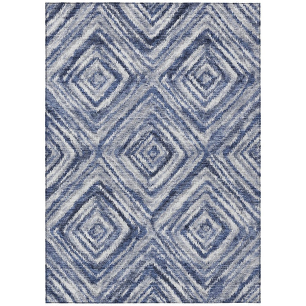 HomeRoots 5' Geometric Navy and Sky Blue Area Rug - Stylish, Washable, Durable for Indoor and Outdoor Use 5' X 8' 586673