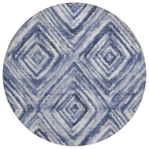 HomeRoots 5' Geometric Navy and Sky Blue Area Rug - Stylish, Washable, Durable for Indoor and Outdoor Use 8' Round 586674