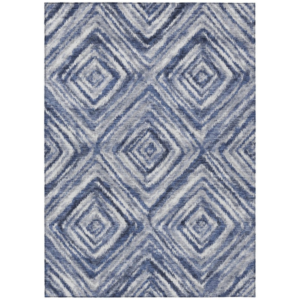 HomeRoots 9' Navy Blue and Sky Blue Geometric Area Rug – Stylish, Washable, Durable for Indoor and Outdoor Use 9' X 12' 586676