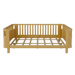 English Elm Queen Low Profile Pine Wood Kids Platform Bed with Guardrails and Rounded Safety Posts Natural W2593P409123