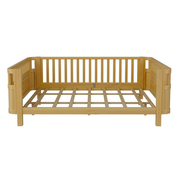 English Elm Queen Low Profile Pine Wood Kids Platform Bed with Guardrails and Rounded Safety Posts Natural W2593P409123