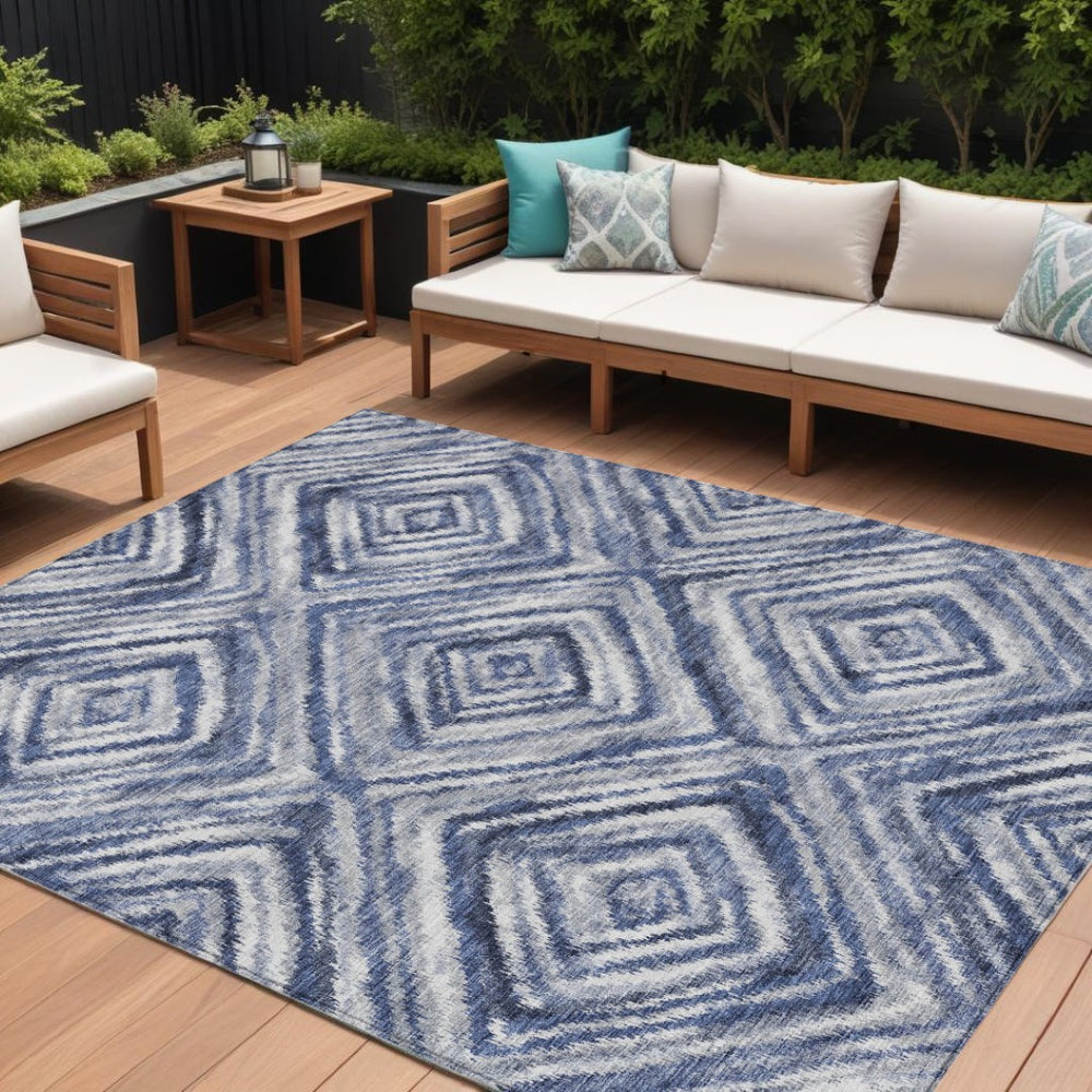 HomeRoots 5' Geometric Navy and Sky Blue Area Rug - Stylish, Washable, Durable for Indoor and Outdoor Use 10' X 14' 586677