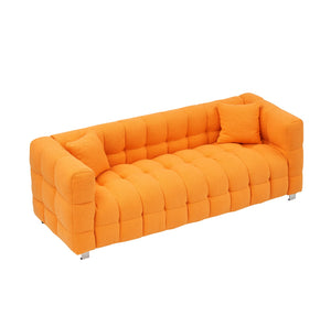 English Elm 80-Inch Orange Teddy Fleece Sofa with 2 Throw Pillows, Solid Wood Frame, Metal Legs, 500lb Capacity W1278P173376