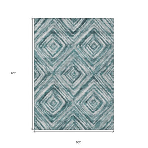 Homeroots 3' Artichoke Green And Sage Geometric Washable Indoor Outdoor Area Rug For Stylish Spaces 5' X 8' Polyester 586691