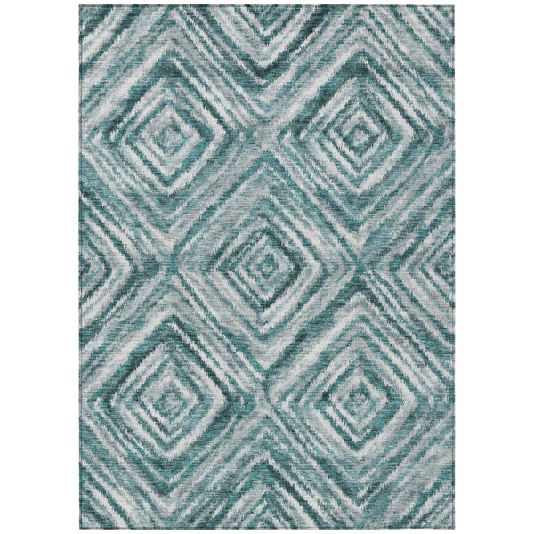 HomeRoots 5' Modern Geometric Teal Blue and Aqua Area Rug - Durable, Washable Design for Indoor & Outdoor Use 5' X 8' 586691