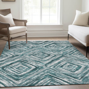 Homeroots 3' Artichoke Green And Sage Geometric Washable Indoor Outdoor Area Rug For Stylish Spaces 5' X 8' Polyester 586691