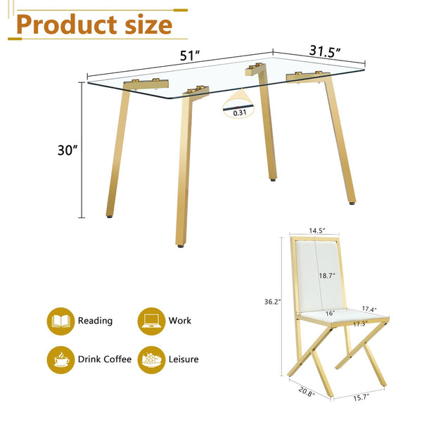 English Elm Table and Chair Set 7 Piece Round Walnut Mdf Industrial Dining with Pu Seats Transparent,White+Gold W1151S04792