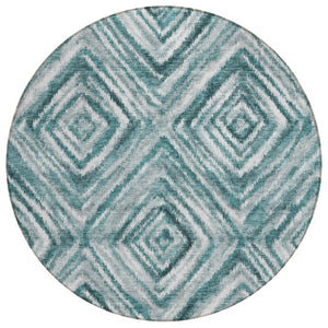 HomeRoots 5' Modern Geometric Teal Blue and Aqua Area Rug - Durable, Washable Design for Indoor & Outdoor Use 8' Round 586692
