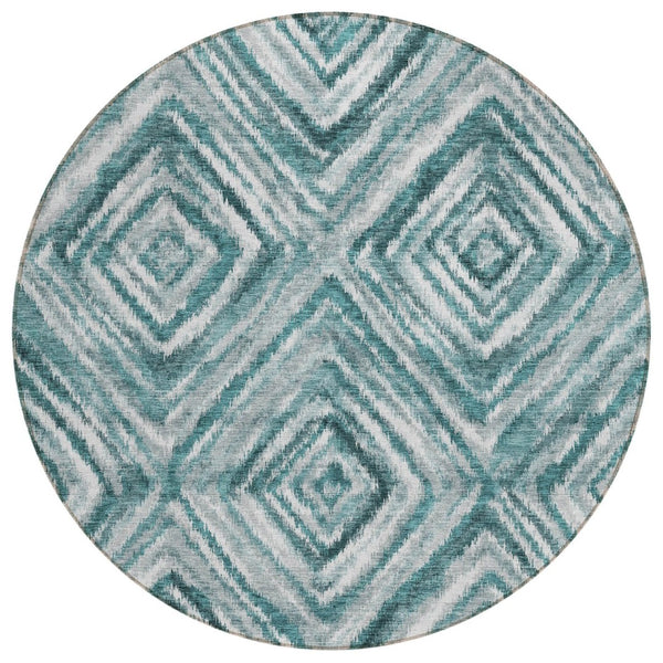 HomeRoots 5' Modern Geometric Teal Blue and Aqua Area Rug - Durable, Washable Design for Indoor & Outdoor Use 8' Round 586692