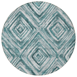 Homeroots 3' Artichoke Green And Sage Geometric Washable Indoor Outdoor Area Rug For Stylish Spaces 8' Round Polyester 586692