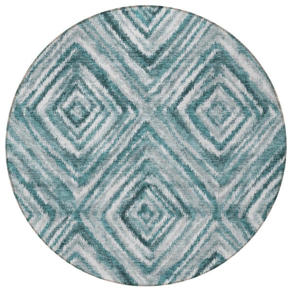Homeroots 3' Artichoke Green And Sage Geometric Washable Indoor Outdoor Area Rug For Stylish Spaces 8' Round Polyester 586692