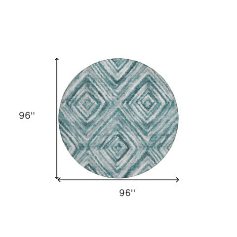 Homeroots 3' Artichoke Green And Sage Geometric Washable Indoor Outdoor Area Rug For Stylish Spaces 8' Round Polyester 586692