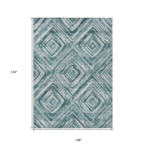 Homeroots 3' Artichoke Green And Sage Geometric Washable Indoor Outdoor Area Rug For Stylish Spaces 9' X 12' Polyester 586694