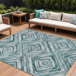 Homeroots 3' Artichoke Green And Sage Geometric Washable Indoor Outdoor Area Rug For Stylish Spaces 9' X 12' Polyester 586694
