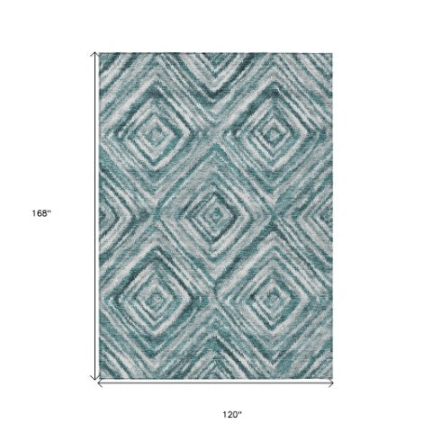 Homeroots 3' Artichoke Green And Sage Geometric Washable Indoor Outdoor Area Rug For Stylish Spaces 10' X 14' Polyester 586695
