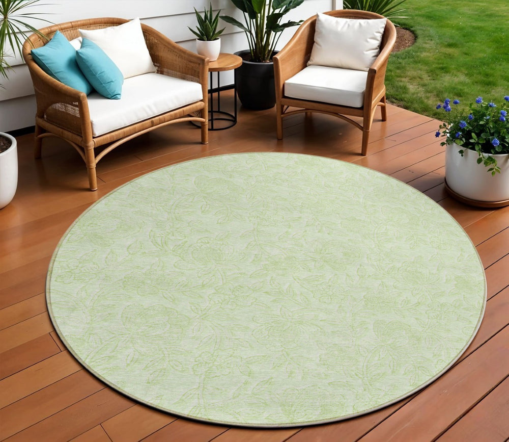 HomeRoots 5' Floral Area Rug in Artichoke & Mint Green – Washable, Indoor/Outdoor, Durable & Stylish Decor 8' Round 586698