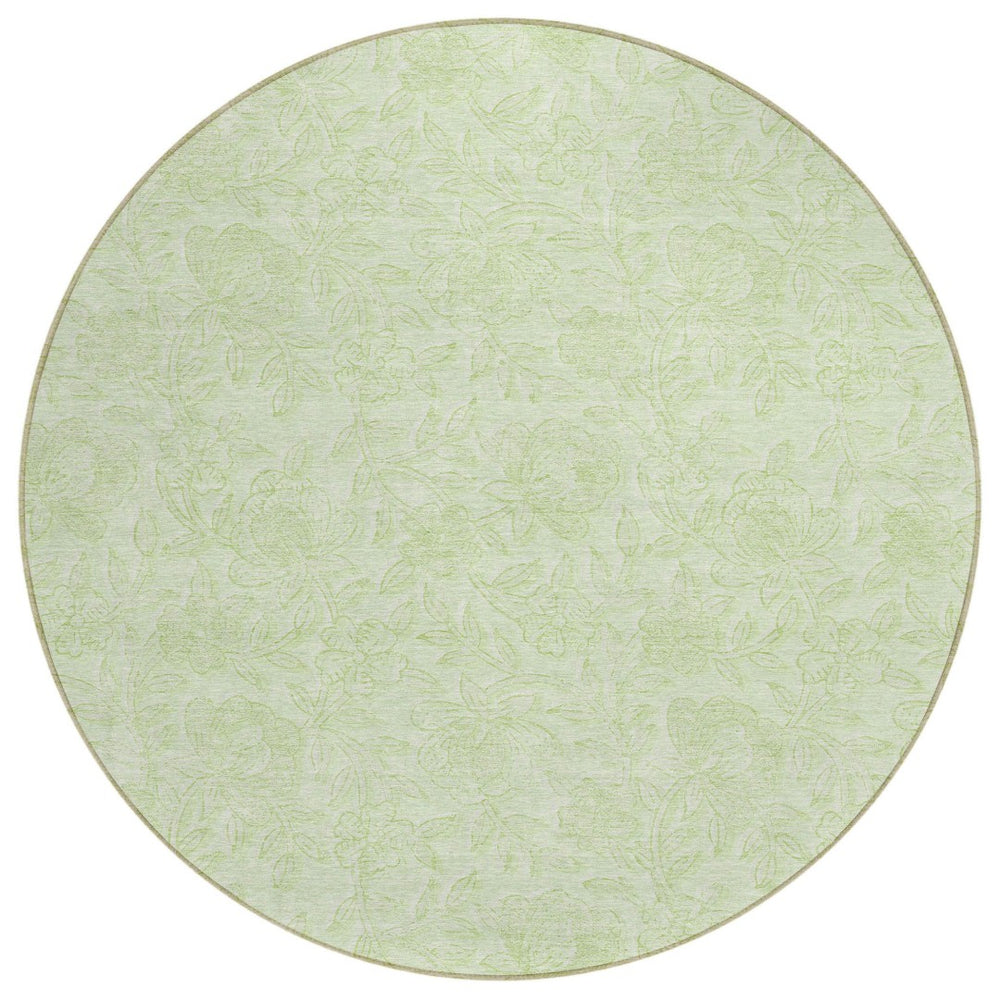HomeRoots 5' Floral Area Rug in Artichoke & Mint Green – Washable, Indoor/Outdoor, Durable & Stylish Decor 8' Round 586698