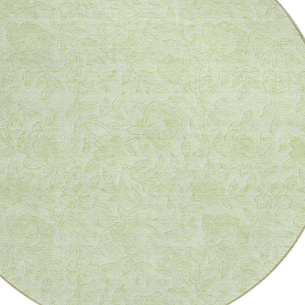 Homeroots 3' Floral Area Rug In Artichoke And Mint Green - Washable, Durable, Perfect For Indoor & Outdoor Use 8' Round Polyester 586698