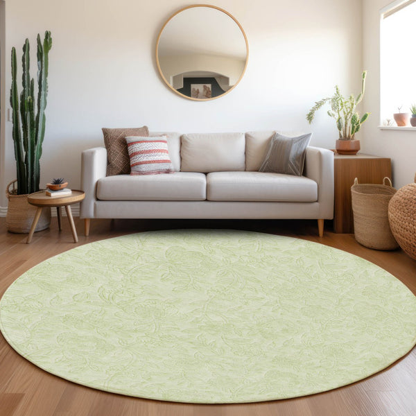 Homeroots 3' Floral Area Rug In Artichoke And Mint Green - Washable, Durable, Perfect For Indoor & Outdoor Use 8' Round Polyester 586698