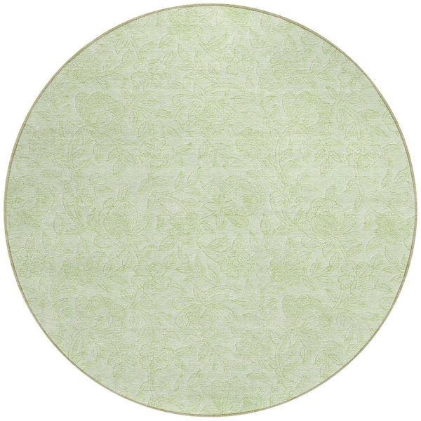 Homeroots 3' Floral Area Rug In Artichoke And Mint Green - Washable, Durable, Perfect For Indoor & Outdoor Use 8' Round Polyester 586698