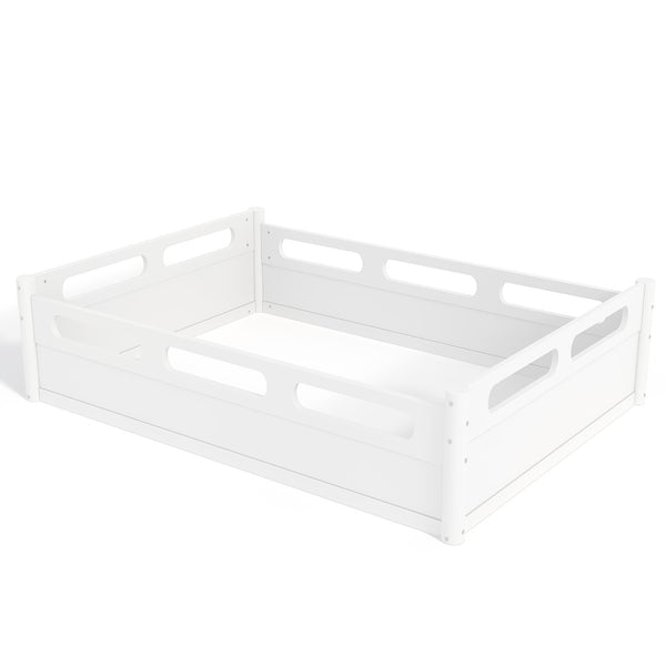 English Elm Twin Low Profile Floor Bed with Guardrails Pine Wood Frame Minimalist Bedroom White W1580P438792