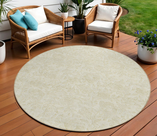 Homeroots 3' Floral Area Rug In Artichoke And Mint Green - Washable, Durable, Perfect For Indoor & Outdoor Use 8' Round Polyester 586704