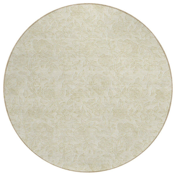 HomeRoots 5' Elegant Ivory and Beige Floral Area Rug - Durable, Washable Design for Indoor and Outdoor Spaces 8' Round 586704