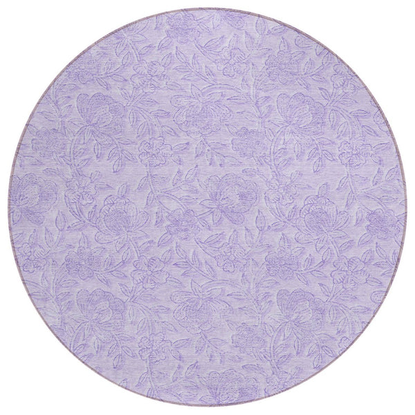 HomeRoots 5' Lilac and Purple Floral Indoor Outdoor Area Rug – Durable, Washable, Perfect for High-Traffic Areas 8' Round 586710