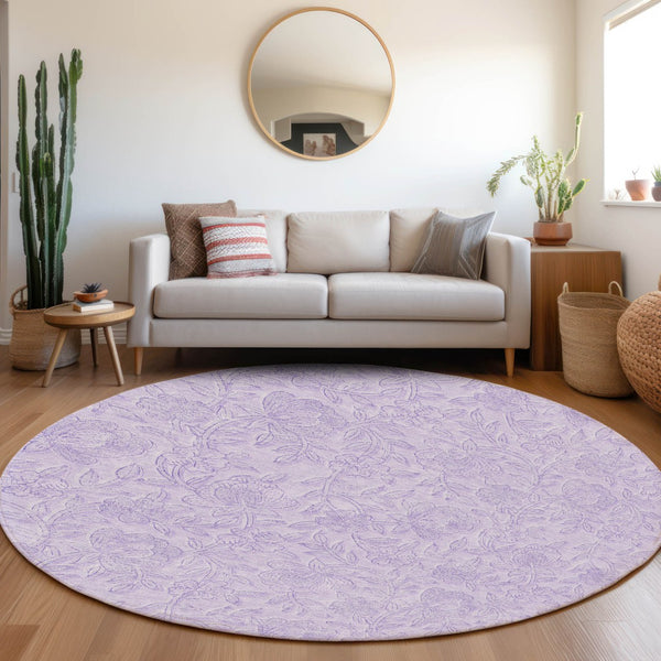Homeroots 3' Floral Area Rug In Artichoke And Mint Green - Washable, Durable, Perfect For Indoor & Outdoor Use 8' Round Polyester 586710