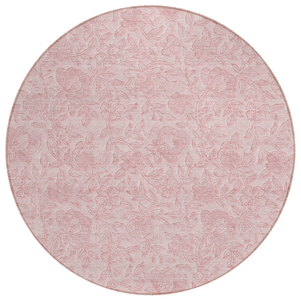 HomeRoots 5' Vibrant Pink and Red Floral Washable Area Rug - Durable, Stylish for Indoor and Outdoor Spaces 8' Round 586716