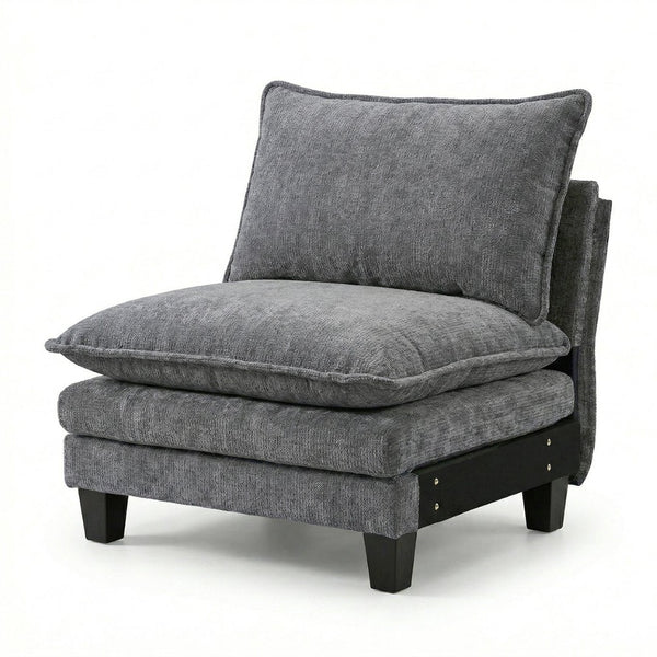 English Elm Modern Chenille Three Seat Sofa with Ottoman Usb Charging Ports and Storage Pockets Dark Grey W2519S00003