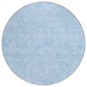 HomeRoots 5' Sky Blue Floral Washable Area Rug for Indoor & Outdoor Use - Durable, Stylish, Easy Care 8' Round 586722