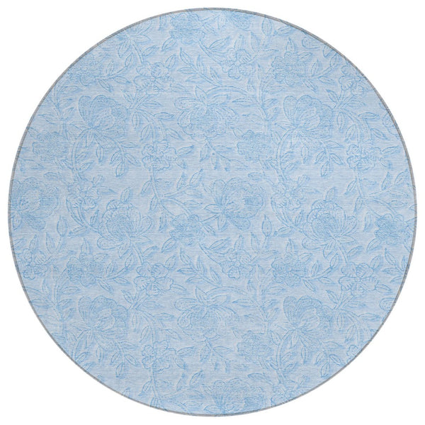 HomeRoots 5' Sky Blue Floral Washable Area Rug for Indoor & Outdoor Use - Durable, Stylish, Easy Care 8' Round 586722