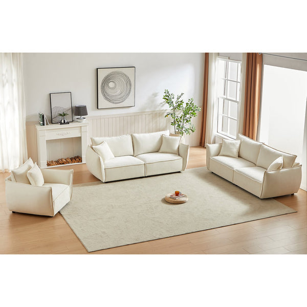English Elm 3-Seater Combo Sofa Set - Modern Linen Fabric With 5 Pillows, Sturdy Frame, Perfect For Living Rooms W1193S00114