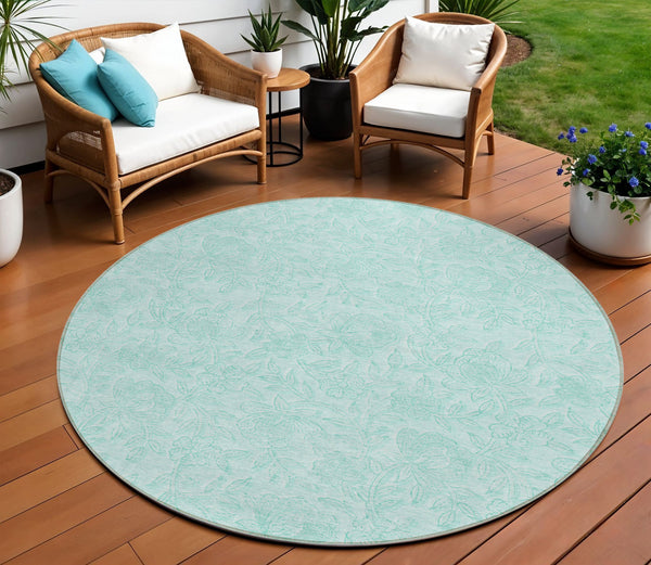 Homeroots 3' Floral Area Rug In Artichoke And Mint Green - Washable, Durable, Perfect For Indoor & Outdoor Use 8' Round Polyester 586728