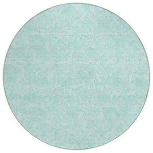 HomeRoots 5' Teal Blue and Aqua Floral Area Rug - Stylish, Washable, Indoor/Outdoor, Durable for High Traffic Areas 8' Round 586728