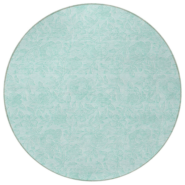 Homeroots 3' Floral Area Rug In Artichoke And Mint Green - Washable, Durable, Perfect For Indoor & Outdoor Use 8' Round Polyester 586728