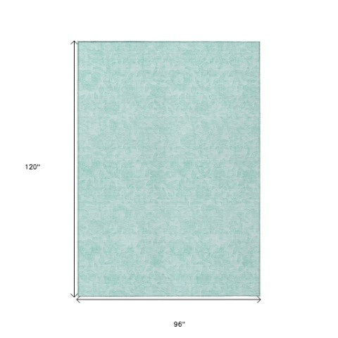 Homeroots 3' Floral Area Rug In Artichoke And Mint Green - Washable, Durable, Perfect For Indoor & Outdoor Use 8' X 10' Polyester 586729