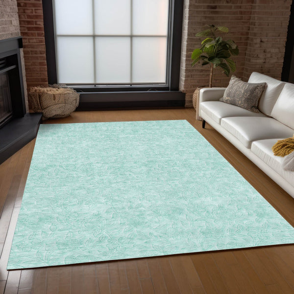 Homeroots 3' Floral Area Rug In Artichoke And Mint Green - Washable, Durable, Perfect For Indoor & Outdoor Use 8' X 10' Polyester 586729