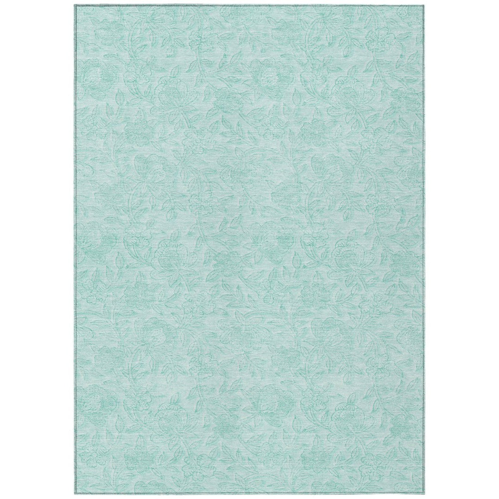 HomeRoots 5' Teal Blue and Aqua Floral Area Rug - Stylish, Washable, Indoor/Outdoor, Durable for High Traffic Areas 10' X 14' 586731