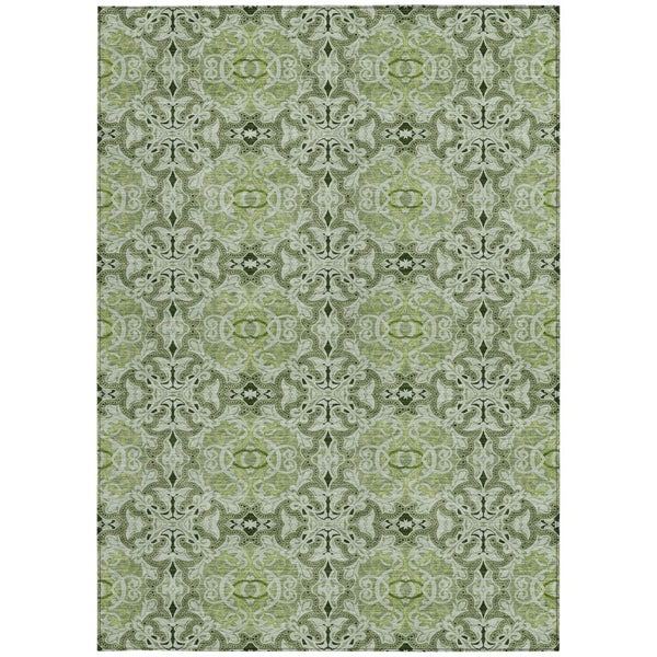 Homeroots 3' Elegant Artichoke Green Medallion Rug - Washable Indoor/Outdoor Solution For Any Space 3' X 5' Polyester 586732