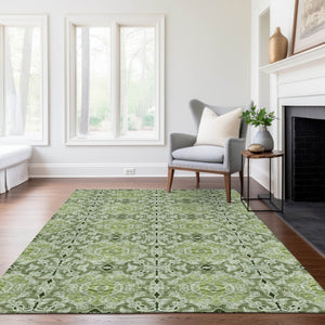 Homeroots 3' Elegant Artichoke Green Medallion Rug - Washable Indoor/Outdoor Solution For Any Space 3' X 5' Polyester 586732