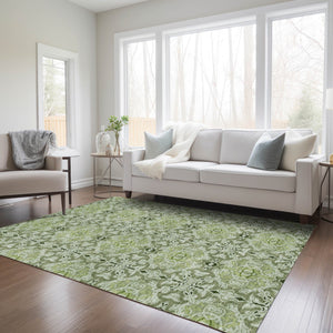 Homeroots 3' Elegant Artichoke Green Medallion Rug - Washable Indoor/Outdoor Solution For Any Space 3' X 5' Polyester 586732