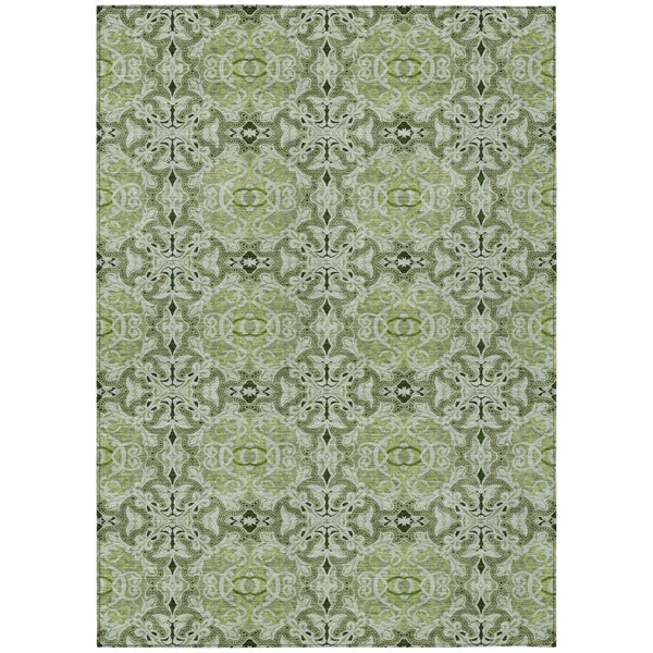 HomeRoots 5' Artichoke Green and Fern Green Medallion Area Rug - Stylish, Washable, Durable for Indoor/Outdoor Use 5' X 8' 586733